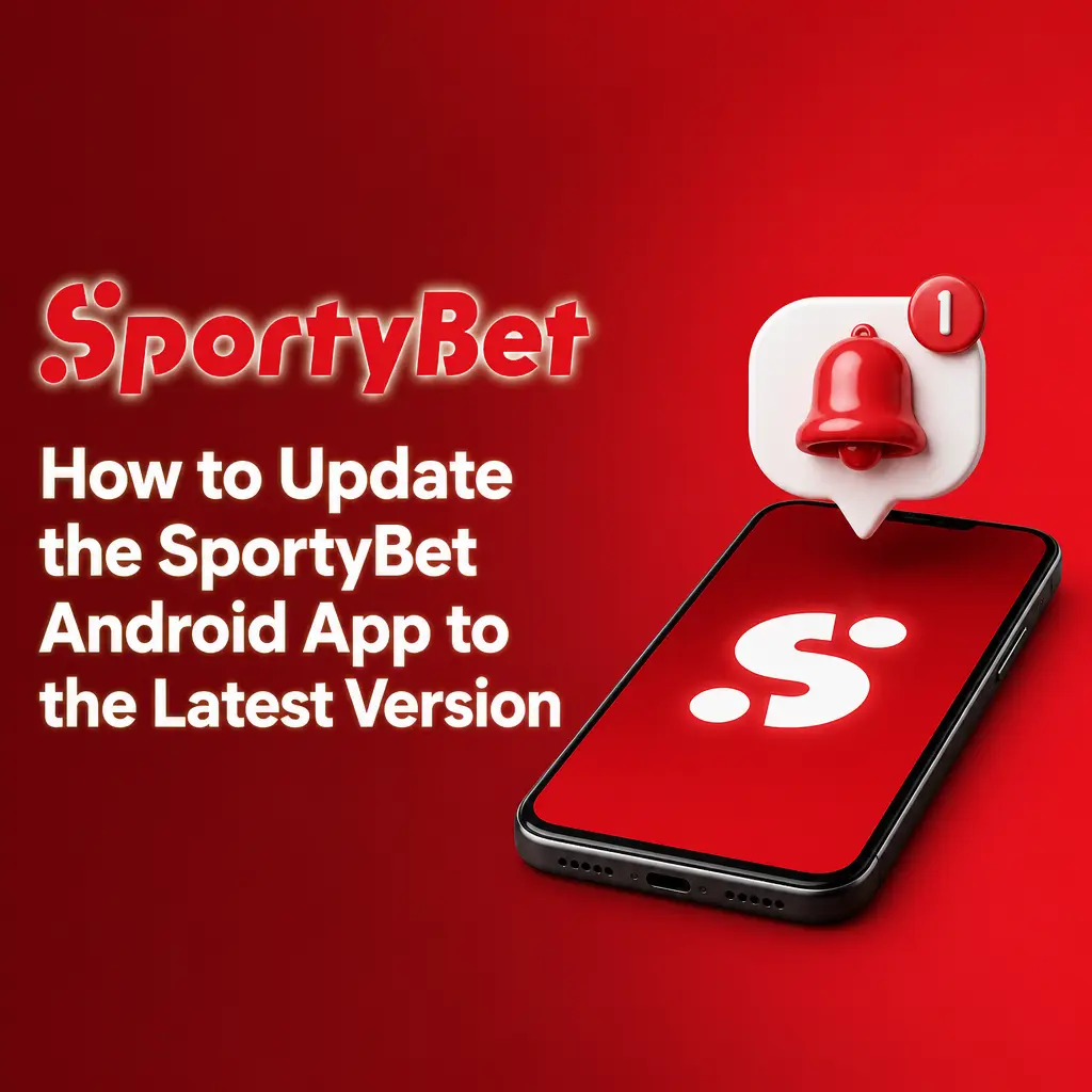 Step-by-step guide showing how to update the SportyBet Android app via in-app notification and APK download