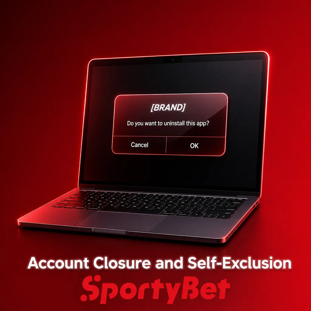 SportyBet account closure and self-exclusion settings, with Gamstop UK gambling block option shown